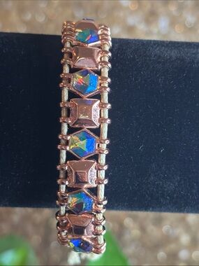 Rose Gold Crystal-Link Women's Bracelet with Aurora Borealis Accents